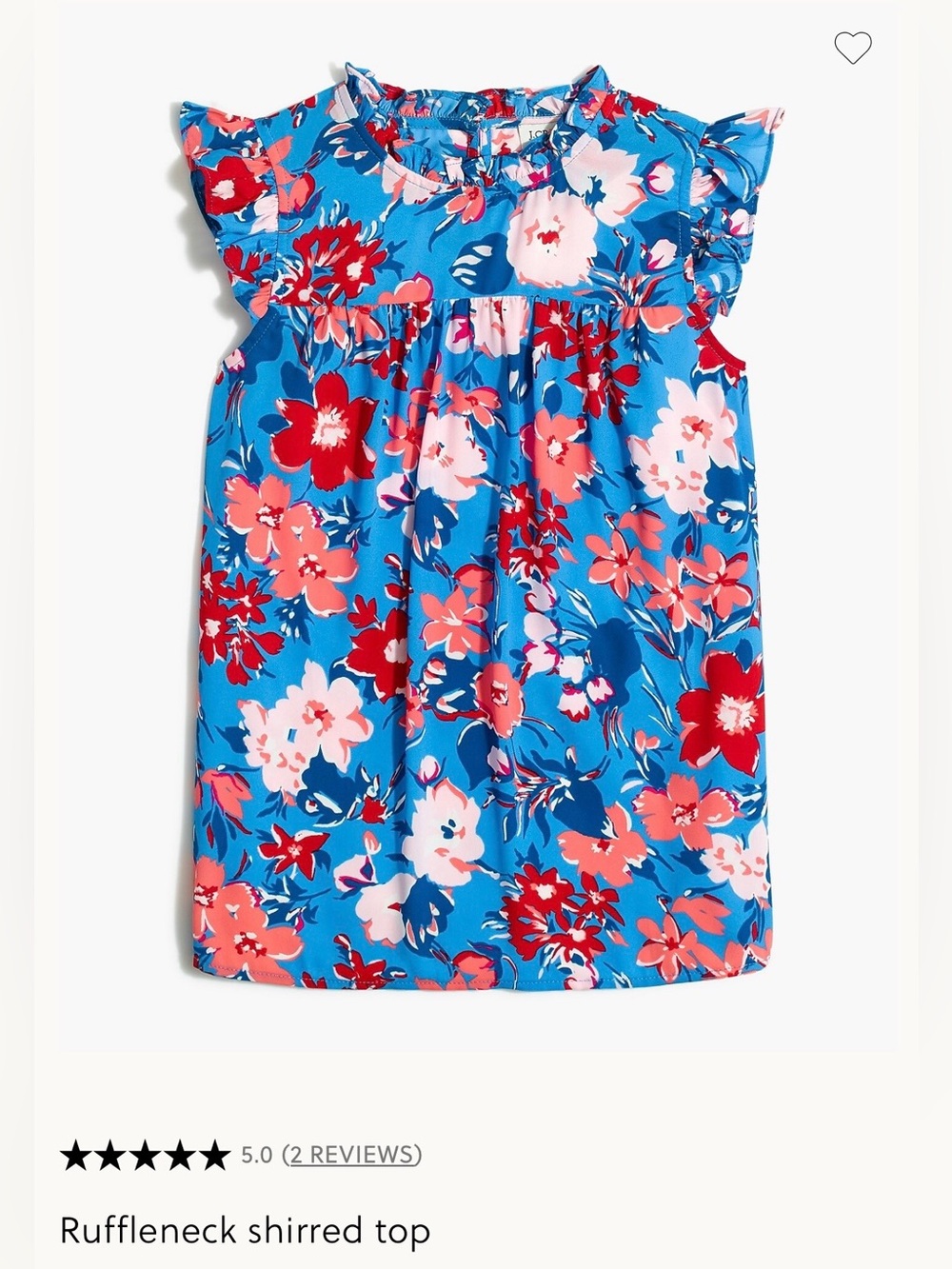 J. Crew Bright Blue Floral Ruffle Sleeve Tank